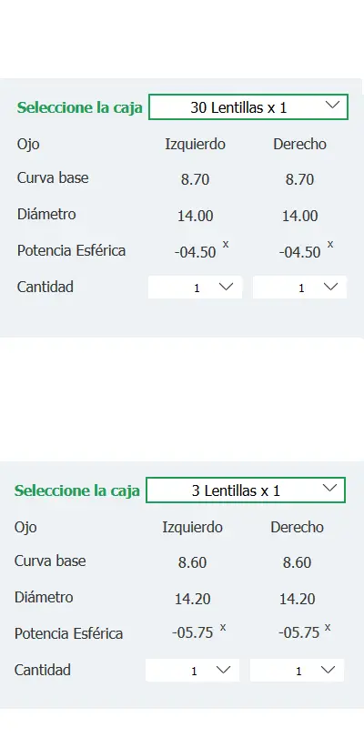 Cómo Rellenar los parámetros de sus Lentillas en Lentes de Contacto 365