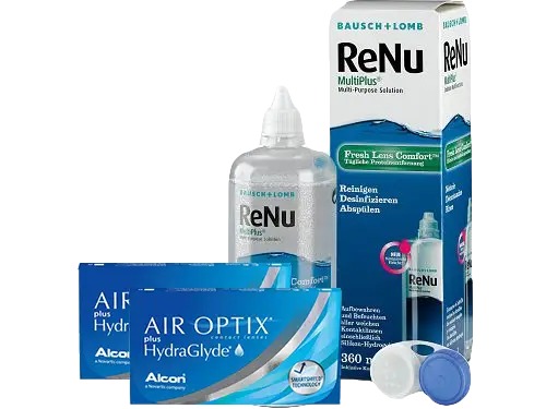 Lentillas Air Optix Plus HydraGlyde + Renu Multiplus - Packs