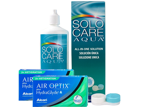 Lentillas Air Optix Plus HydraGlyde for Astigmatism + Solo Care Aqua - Packs