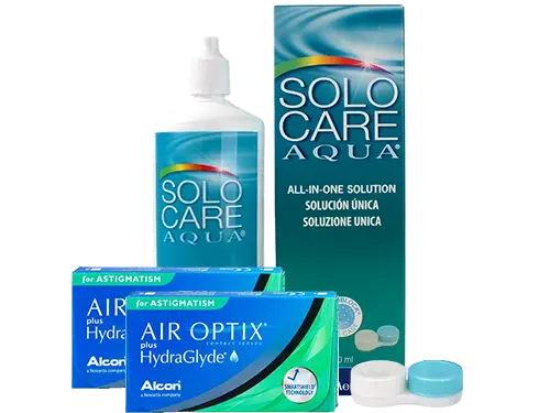 Lentillas Air Optix Plus HydraGlyde for Astigmatism + Solo Care Aqua - Packs