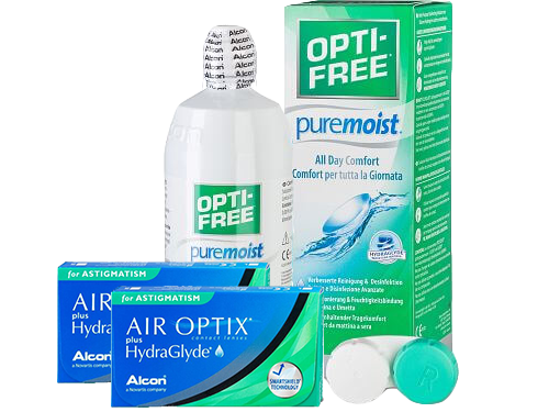Lentillas Air Optix Plus HydraGlyde for Astigmatism + Opti-Free PureMoist - Packs