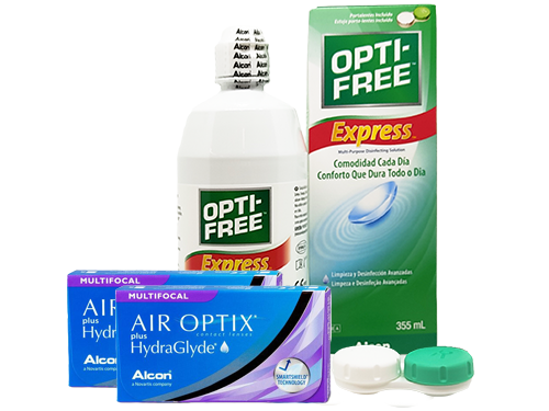 Lentillas Air Optix Plus HydraGlyde Multifocal + Opti-Free Express - Packs