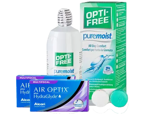 Lentillas Air Optix Plus HydraGlyde Multifocal + Opti-Free PureMoist - Packs