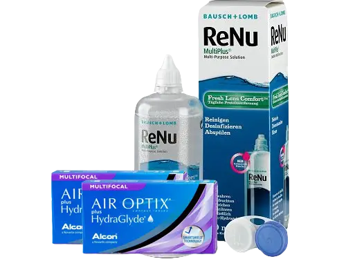 Lentillas Air Optix Plus HydraGlyde Multifocal + Renu Multiplus - Packs