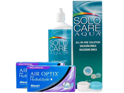 Lentillas Air Optix Plus HydraGlyde Multifocal + Solo Care Aqua - Packs