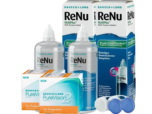 Lentillas Purevision 2 Astigmatismo + Renu Multiplus - Packs